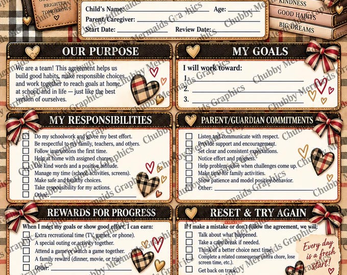 Burberry-Inspired Parent & Child Contract | Tween Responsibility Agreement (Digital Download)