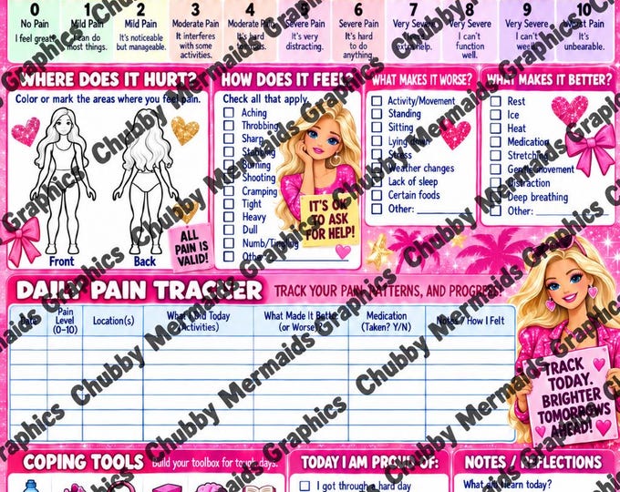 Barbie Pain Tracker Printable | Pink Pain Scale & Symptom Log (Digital PDF)