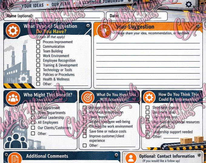 Factory Employee Suggestion Form Printable | Manufacturing Staff Feedback Form | Workplace Improvement Worksheet | Instant Download