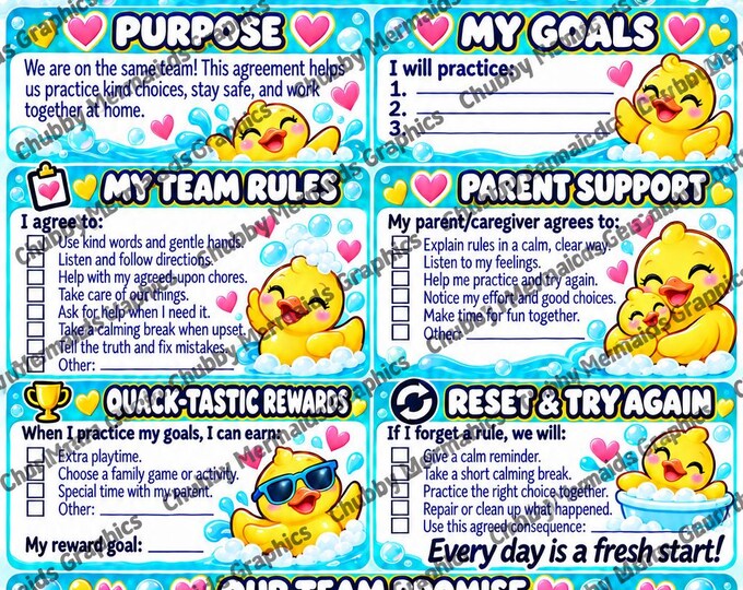 Rubber Duck Behavior Contract Printable | Parent-Child Agreement Ages 6-10 (PDF)