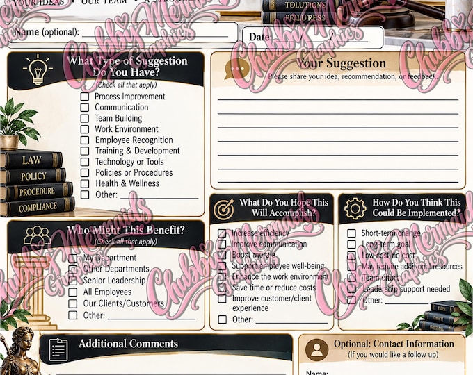 Legal-Themed Employee Suggestion Form | Law Office Feedback Worksheet (Digital Download)