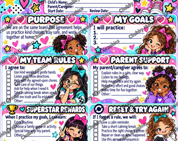 Sassy Girl Behavior Contract Printable | Ages 6-10 Family Rules & Rewards (PDF)
