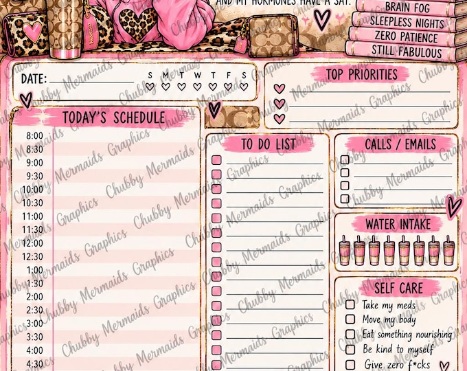 Pink Leopard Menopause Daily Planner | Snarky Humor Organizer (Digital Download)