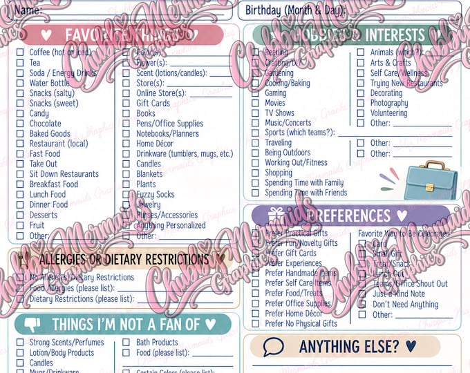 Coworker Birthday Questionnaire Printable | Office Favorites Form (Digital Download)