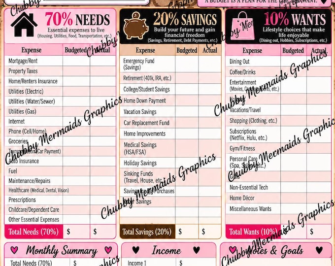 70/20/10 Household Budget Planner Printable | Monthly Savings Tracker (Digital Download)
