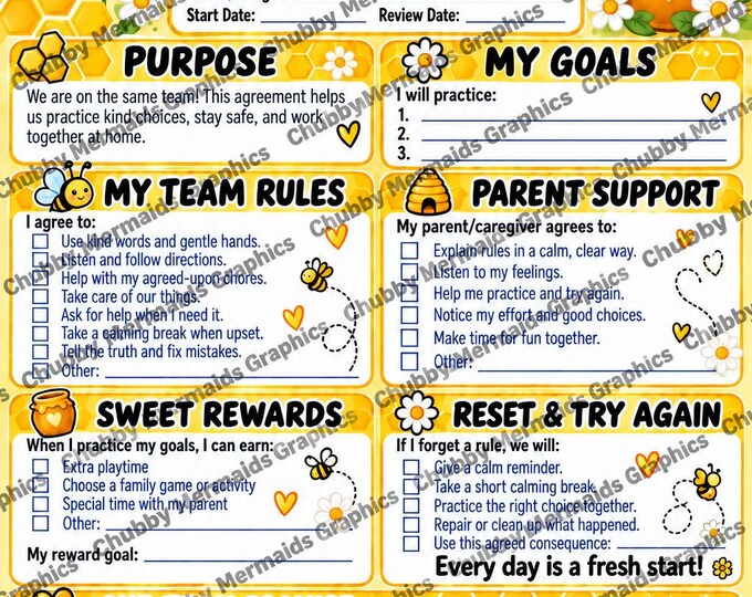 Bee Behavior Contract Printable | Parent-Child Agreement Ages 6-10 (PDF)