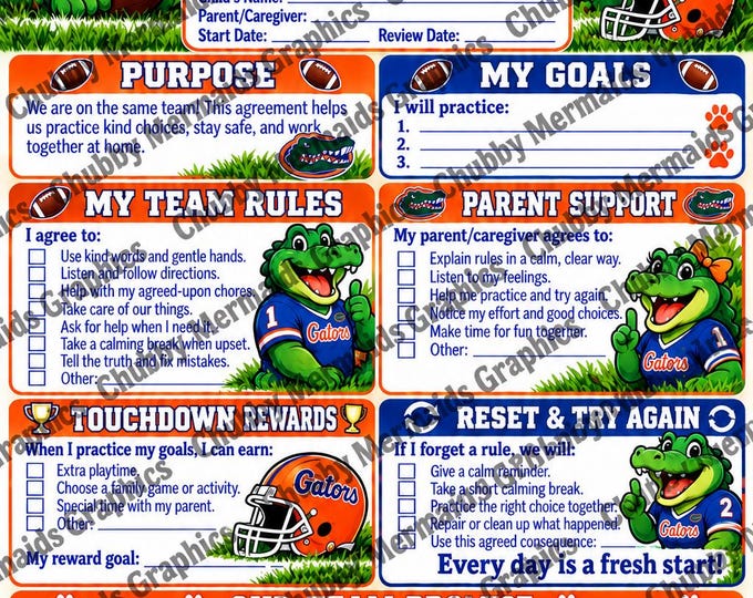 Florida Gators Behavior Contract | Parent-Child Agreement Ages 6-10 (PDF Download)