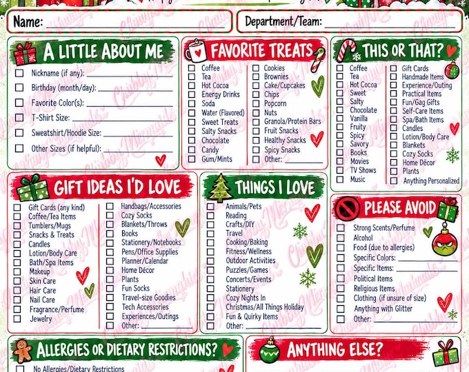 Grinch Secret Santa Questionnaire | Holiday Party Game (Digital Download)