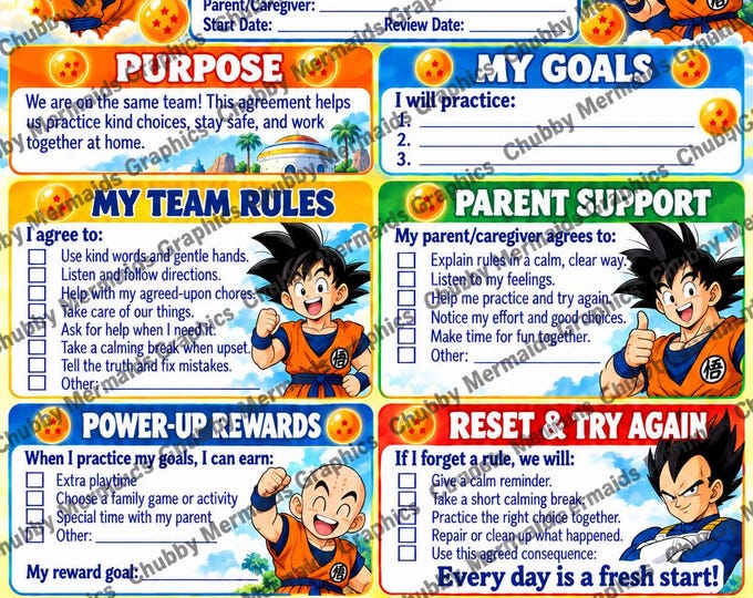 Dragon Ball Z Behavior Contract | Parent-Child Agreement Ages 6-10 (PDF)
