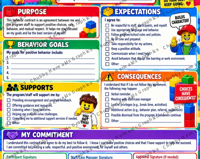 Building Block Behavior Contract Printable | Student & Program Participant Agreement | Positive Behavior Goals PDF
