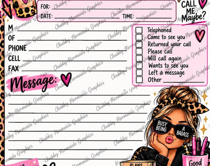 Sassy Office Message Pad | Leopard Print, Pink Attitude (Digital Download)