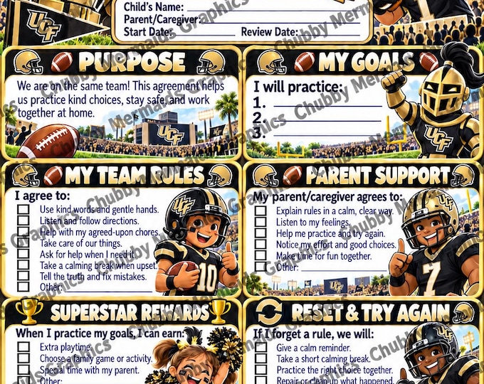 UCF Knights Football Parent-Child Contract | Ages 6–10, Family Goals & Rewards (PDF)