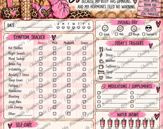 Pink Leopard Menopause Symptom Tracker | Perimenopause Health Log (Digital Download)