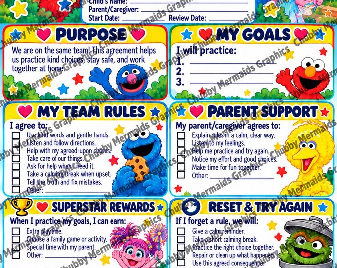 Sesame Street Parent-Child Behavior Contract | Ages 6-10 Family Rules (PDF)