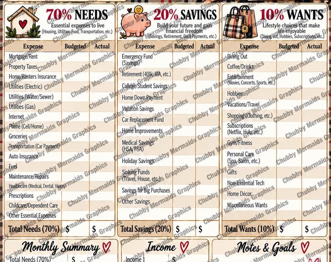 Luxury Plaid Budget Planner Printable | 70-20-10 Monthly Budget Worksheet | Savings & Expense Tracker | 8.5x11 PDF
