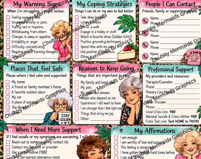 Golden Girls Safety Plan Printable | Mental Health Coping Worksheet (Digital Download)