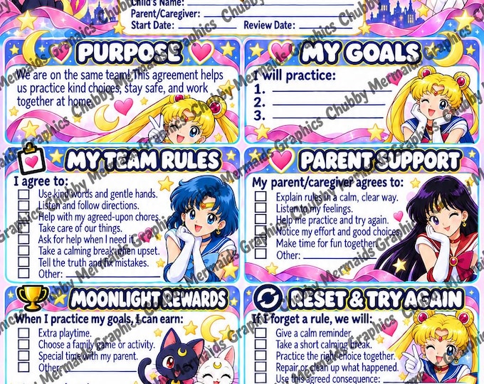 Sailor Moon Behavior Contract Printable | Parent-Child Agreement Ages 6-10 (PDF)