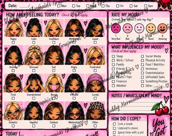 Fashion Doll Mood Tracker Printable | Y2K Inspired Feelings Log (Digital Download)