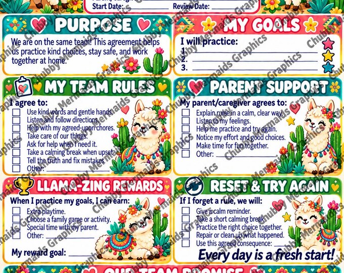 Llama Cactus Behavior Contract | Parent-Child Agreement Ages 6-10 (PDF)