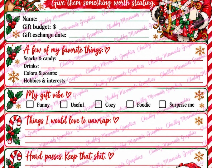 White Elephant Gift Exchange Printables | Funny Christmas Questionnaire & Gift Tracker | Holiday Party Games | 2 PDF Bundle