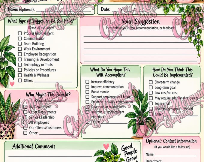 Houseplant-Themed Employee Suggestion Form | Botanical Office Feedback (Digital Download)