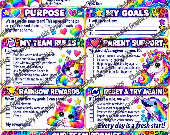 Rainbow Unicorn Behavior Contract | Parent-Child Agreement Ages 6-10 (PDF)