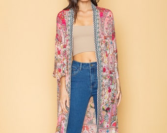 Silk Floral Print Kimono