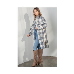 Lange karierte Button Down Shacket