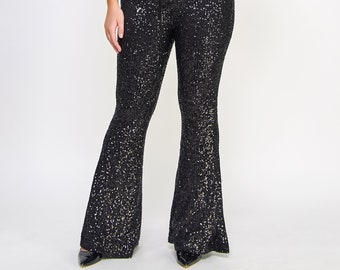 Plus Size Sequin Flare Pants