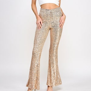 Sequin Flare Pants Zipper Front Closure image 1