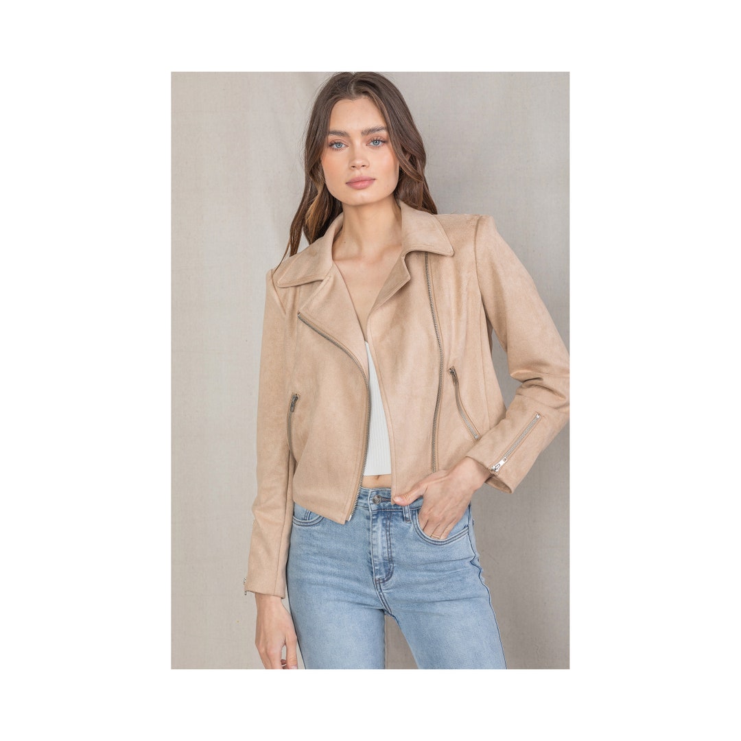 Beige suede biker jacket womens online