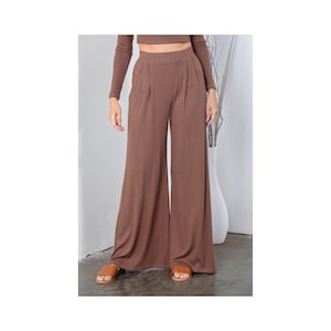 Ribbed Wide Leg Pants with Pockets