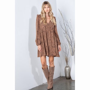 Animal Print Baby Doll Dress with Ruffled Details