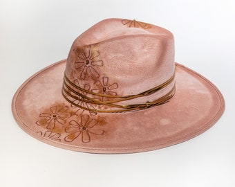 Scarlet Gold Painted Western Hat Handmade High Quality Fabric and Trims