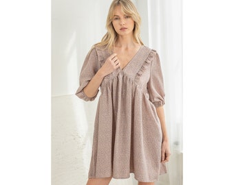 Textured Babydoll Dress with Bubble Sleeve