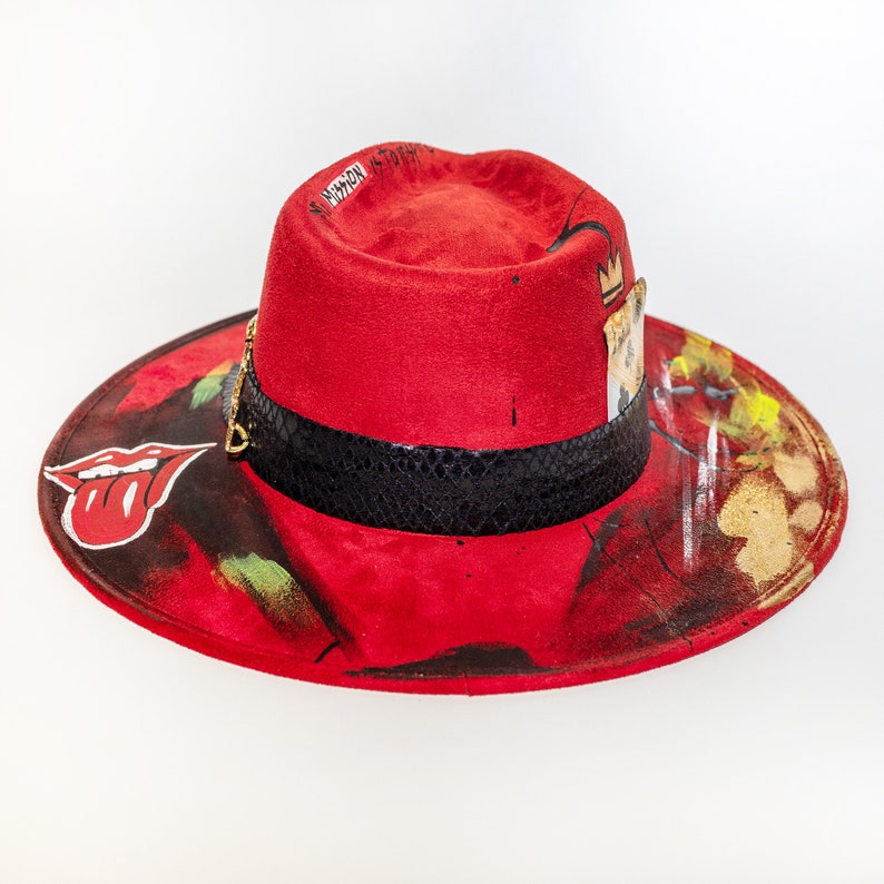 Cowboy Painted Western Hat Handmade High Quality Fabric and Trims image 5