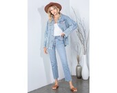 Loose Fit Distressed Denim Jacket