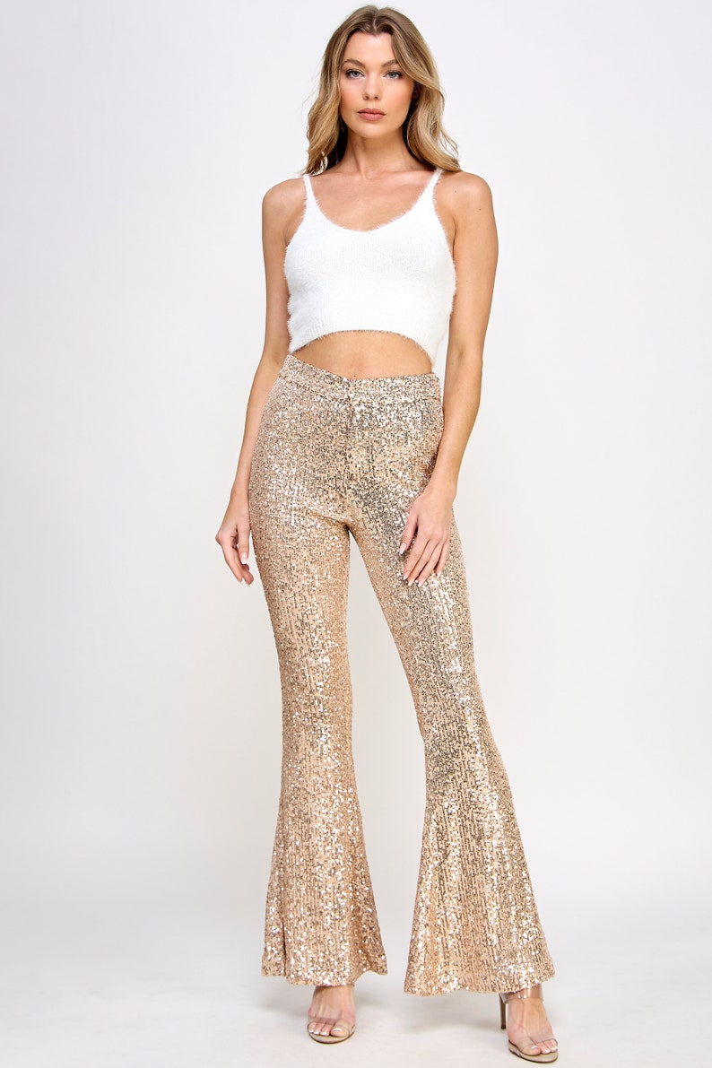 Sequin Flare Pants Zipper Front Closure image 2