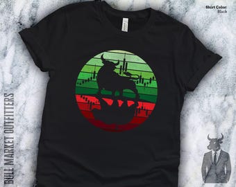 Bull and Bear Stock Market Tee: Retro Red Green Trading Chart Design