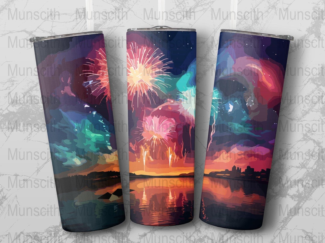 Aurora Fireworks, 2025 New Year Fireworks 20oz Tumbler Wrap Digital