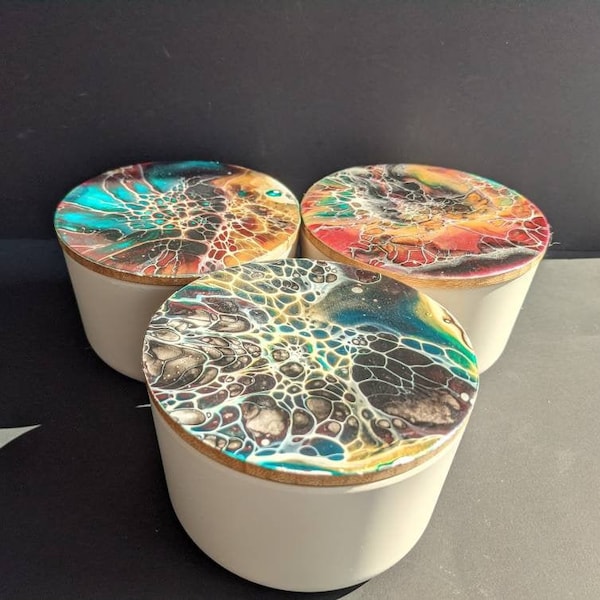 Acrylic painted and resined canister set. Kitchen storage, kitchen accessories, tea coffee sugar jars, multicoloured ceramic decor
