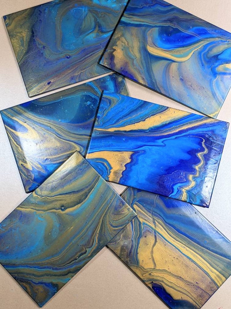 Placemats and Coasters Set of 6 Acrylic Pour Tableware, Hand Painted