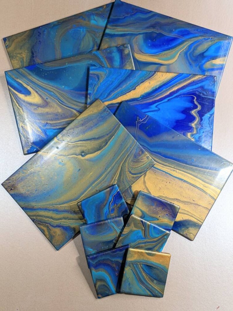Placemats and Coasters Set of 6 Acrylic Pour Tableware, Hand Painted