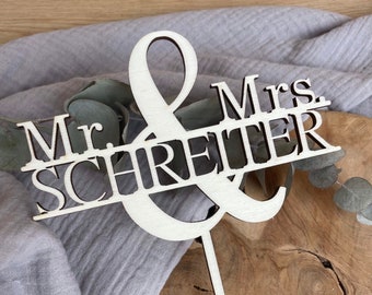 Caketopper Mr & Mrs personalisiert mit Namen / Cake Topper Hochzeit / Kuchenstecker Heirat aus Holz oder Acryl