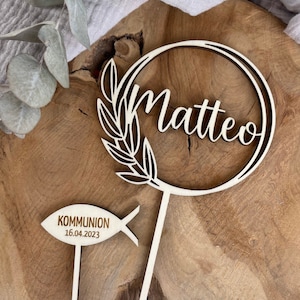 Caketopper for baptism / communion / confirmation / birthday / cake decoration personalized with name / fish with date