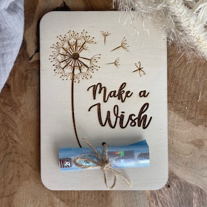 Postkarte aus Holz / Grußkarte / Holzkarte / Geldgeschenk / Wunscherfüller Geburtstagskarte Make a Wish