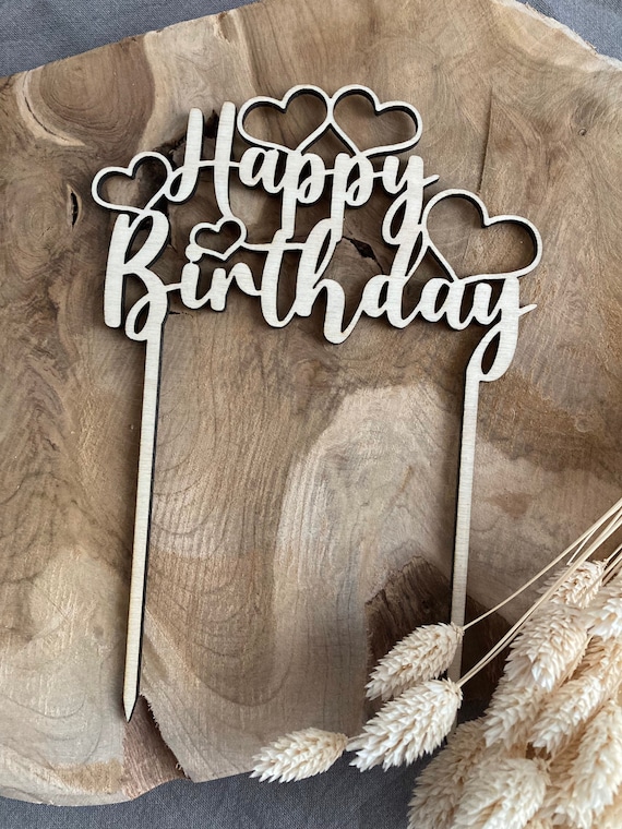 Oblique Unique Holz-Kuchen-Topper Happy Birthday – Für Torten, Cupcakes & Mehr