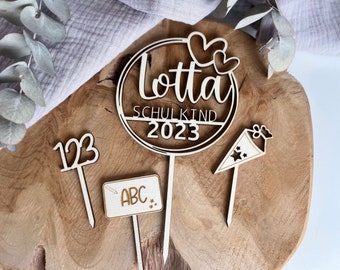 Cake Topper for Schoolchild Set / Cake Topper ABC 123 Wooden School Cone / Cake Topper for First Day of School