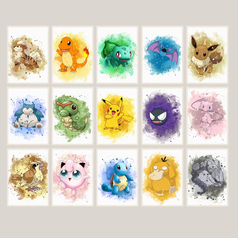 Pokemon Set of 15 Watercolor Print Pokemon Printable Poster - Etsy
