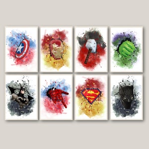 Impressões de super-heróis, decoração de parede de quarto infantil, arte de parede de super-heróis, pôster de super-heróis, pôster digital de super-heróis, quarto infantil, super-heróis